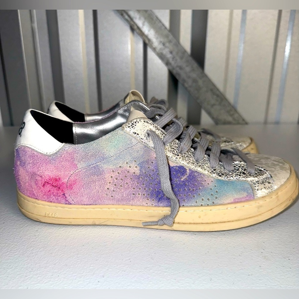 P448 John Iridescent Glitter Platform Sneakers White Pink Women Size 40